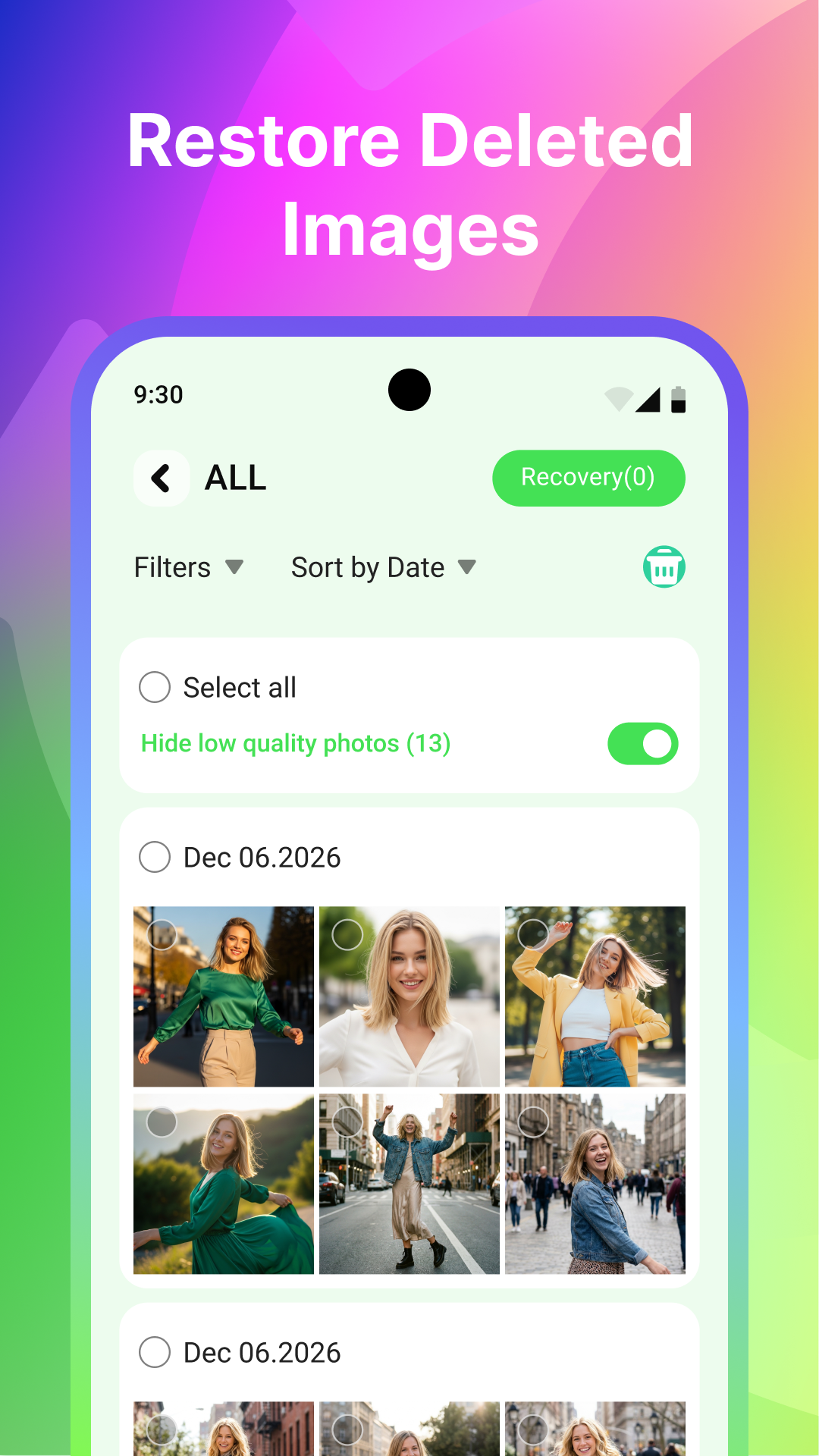 Photo Recovery Tool screen showing deleted image results